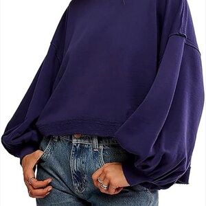 Free People Trish Sweatshirt Relaxed Balloon Sleeves - Eclipse - size M